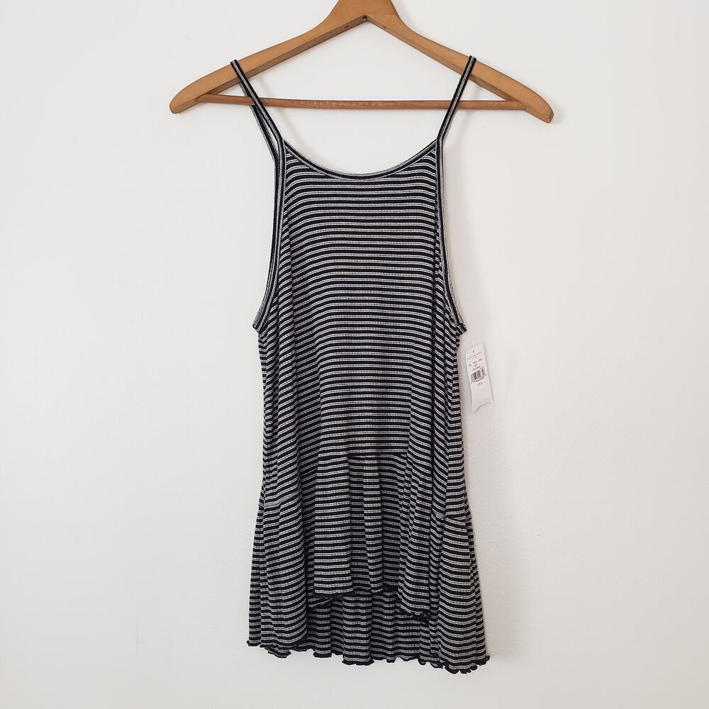 New! American Eagle Soft & Sexy Ribbed Peplum Tunic Tank Black White Size Small